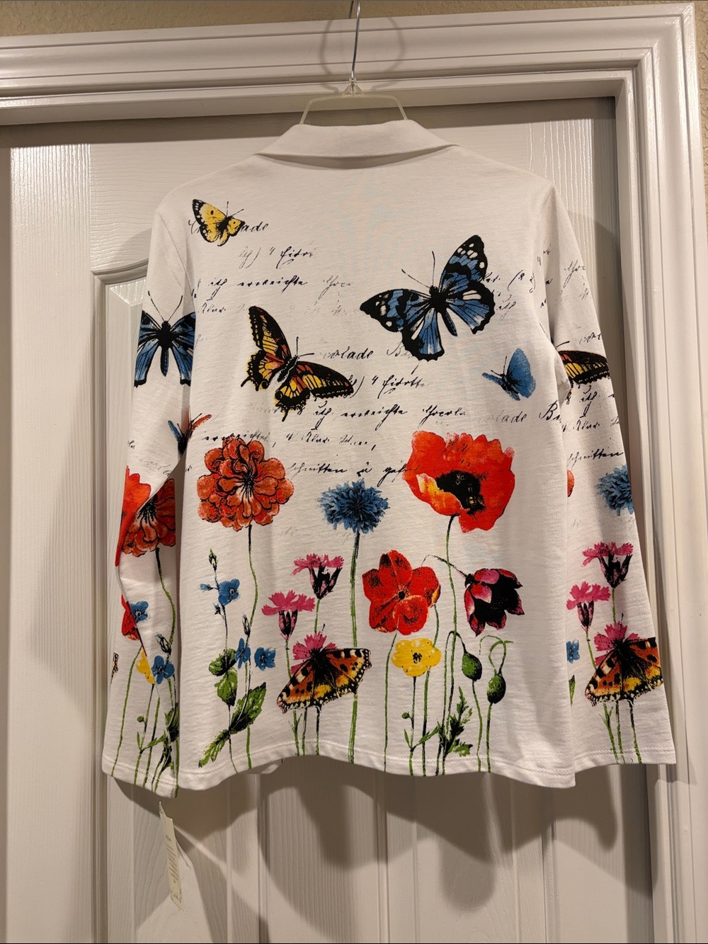 Jess & Jane White Floral & Butterfly Zip Jacket lightweight size S NWT - Picture 6 of 7
